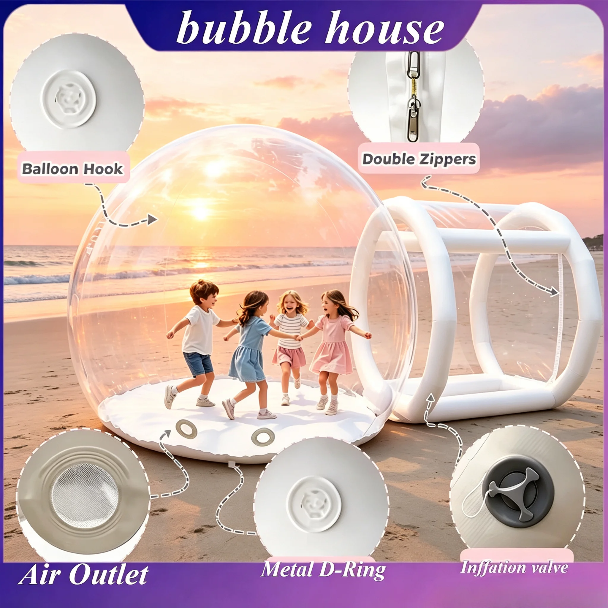Tente bulle gonflable transparente en PVC avec souffleur, installation rapide pour camping, fête, événement extérieur, abri
