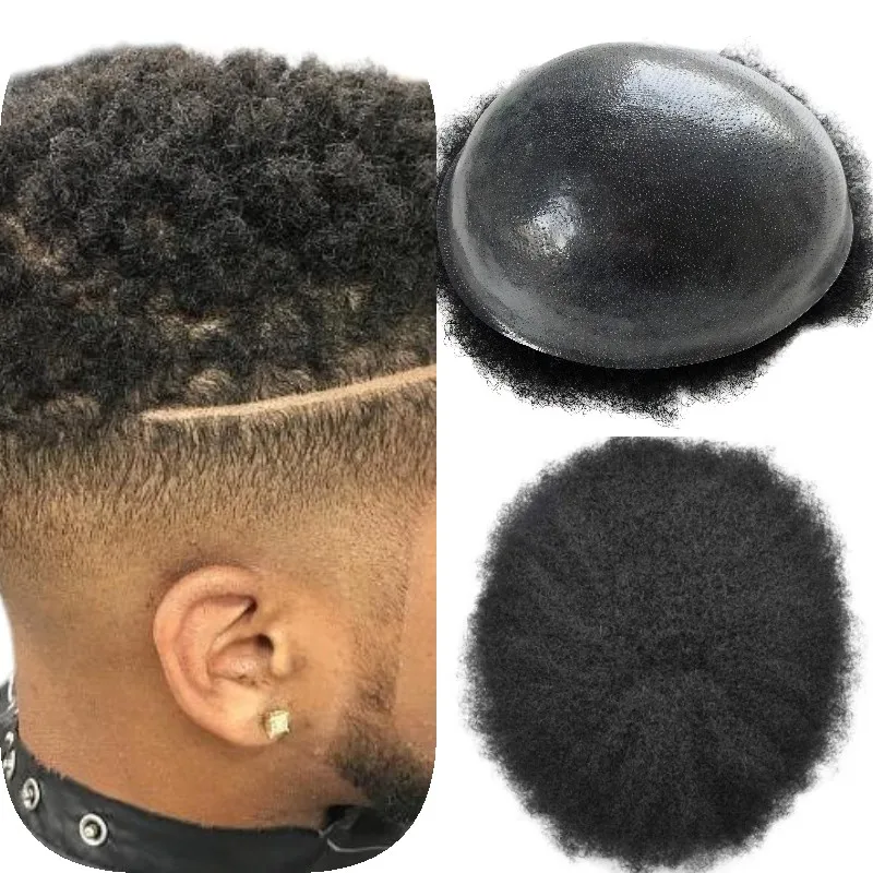 

4MM Curly Toupee For Men Durable 0.1mm Skin Hair System Unit for Black Men Male Hair Prosthesis Wigs For Men Human Hair