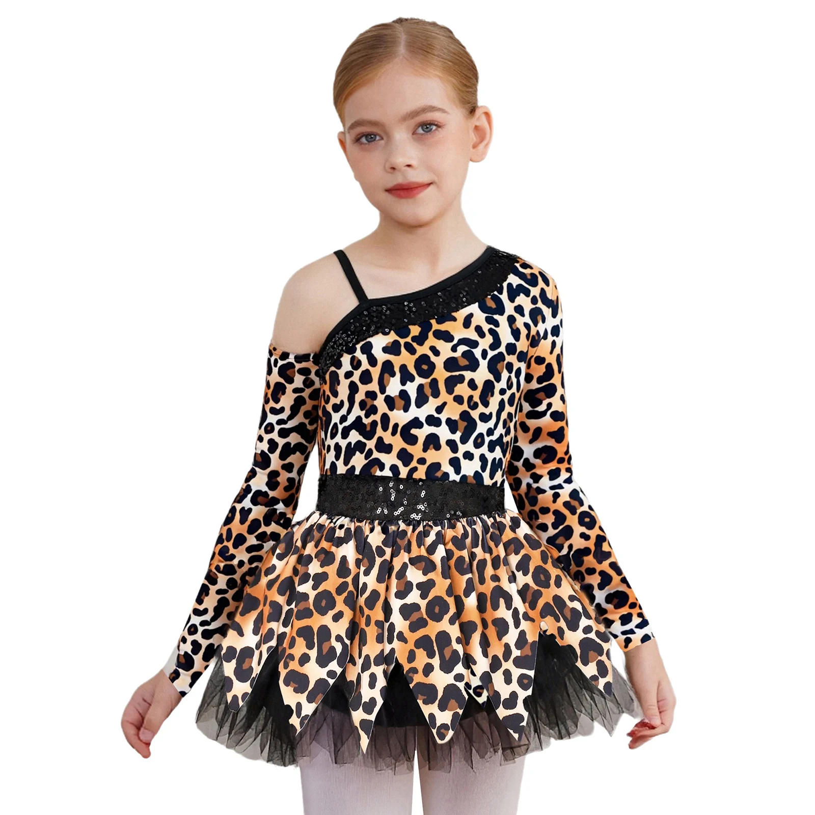 Crianças leopardo impressão halloween tribo cavegirl traje meninas primitivo tribal caverna traje vestir-se histórico caverna fantasia vestido