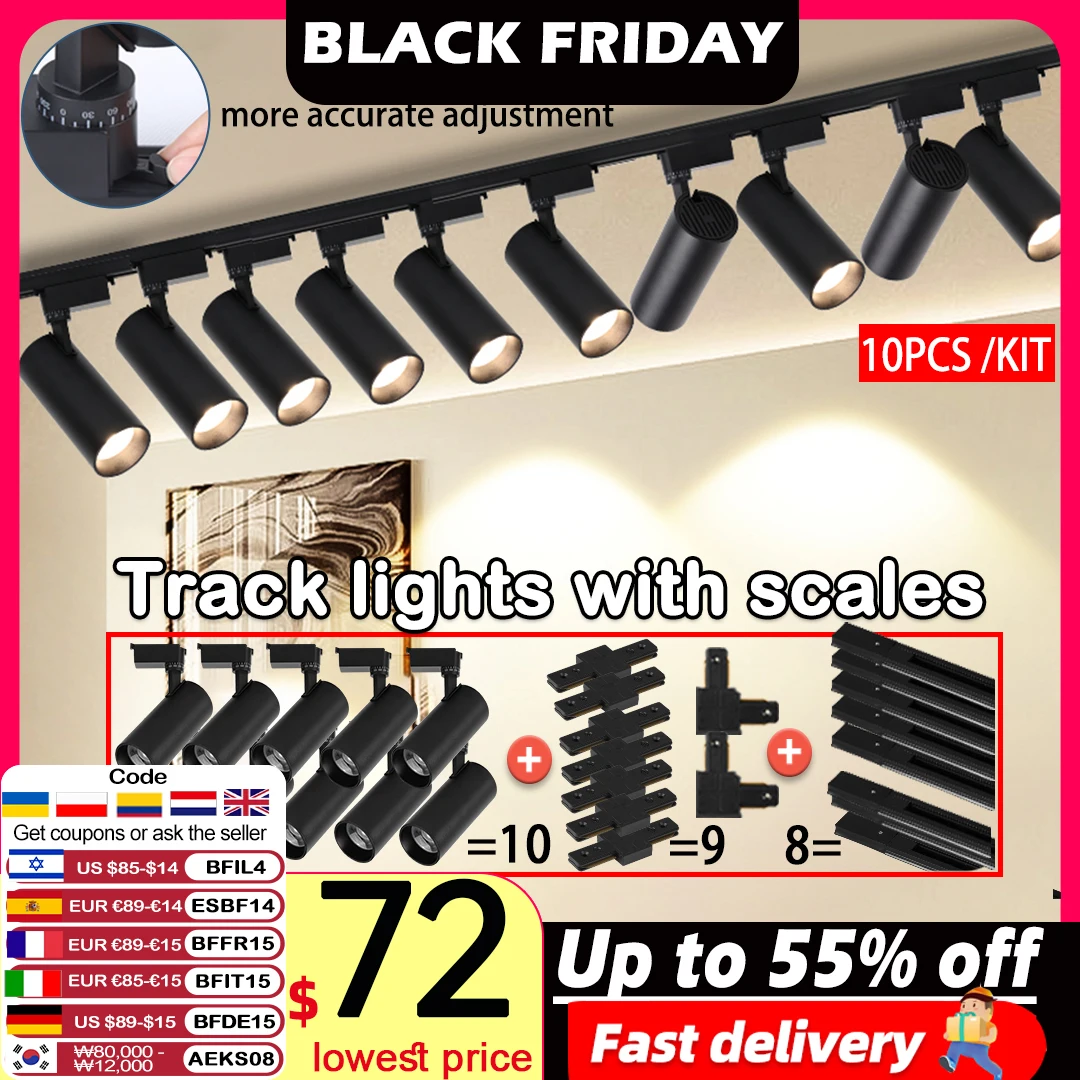 スケール付きトラックライト、天井レール照明トラックランプ、スポットLED寝室照明、衣料品店、家庭用レールライト、ウォールランプ
