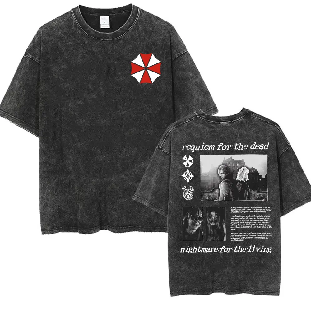 Resident Evil 9 Requiem Grafik-T-Shirt Gewalt-Ästhetik Vintage Washed T-Shirts für Männer und Frauen Harajuku High Street Casual T-Shirt