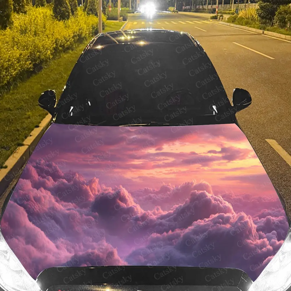 Vibrant Pink Cloud Car Hood Stickers - Self-Adhesive, Waterproof and Durable Vinyl Wrap, Decorate And Protect Your Car - The Gif