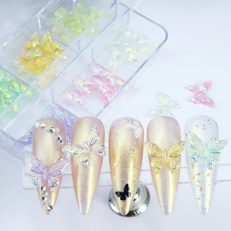 30pcs Iridescent Glitter Butterfly Nail Art Charms Aurora Butterfly Nails Decoration Jewelry Nail Supplies For Professionals