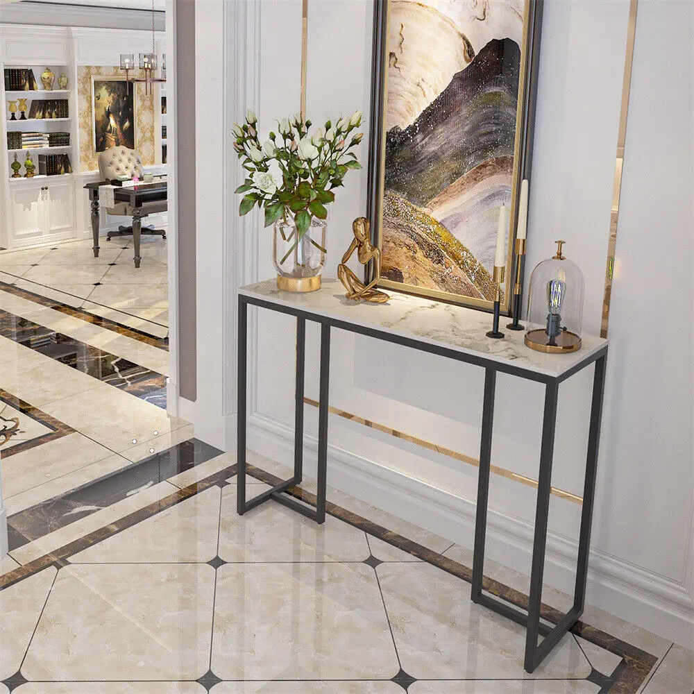 Narrow Slim Console Table Extra Long Marble Hallway Entryway Porch Accent Table