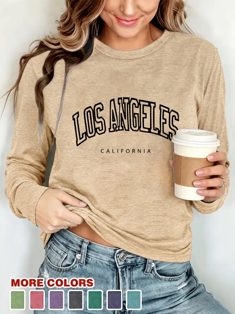 American-style Los Angeles California T-Shirt Women Long Sleeve Clothing Female Vintage Tees Casual Streetwear Winter Autumn