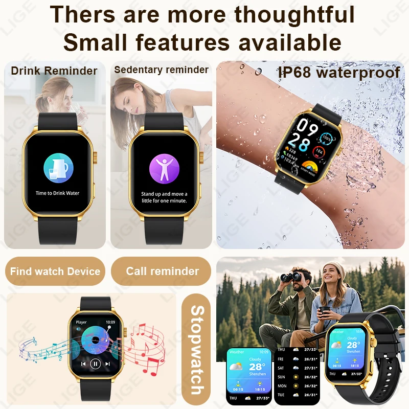 LIGE nuevo reloj inteligente Ultra HD de 2,01 pulgadas para hombres, seguimiento de la salud de la presión arterial, llamada Bluetooth IP68, reloj inteligente deportivo resistente al agua para mujeres