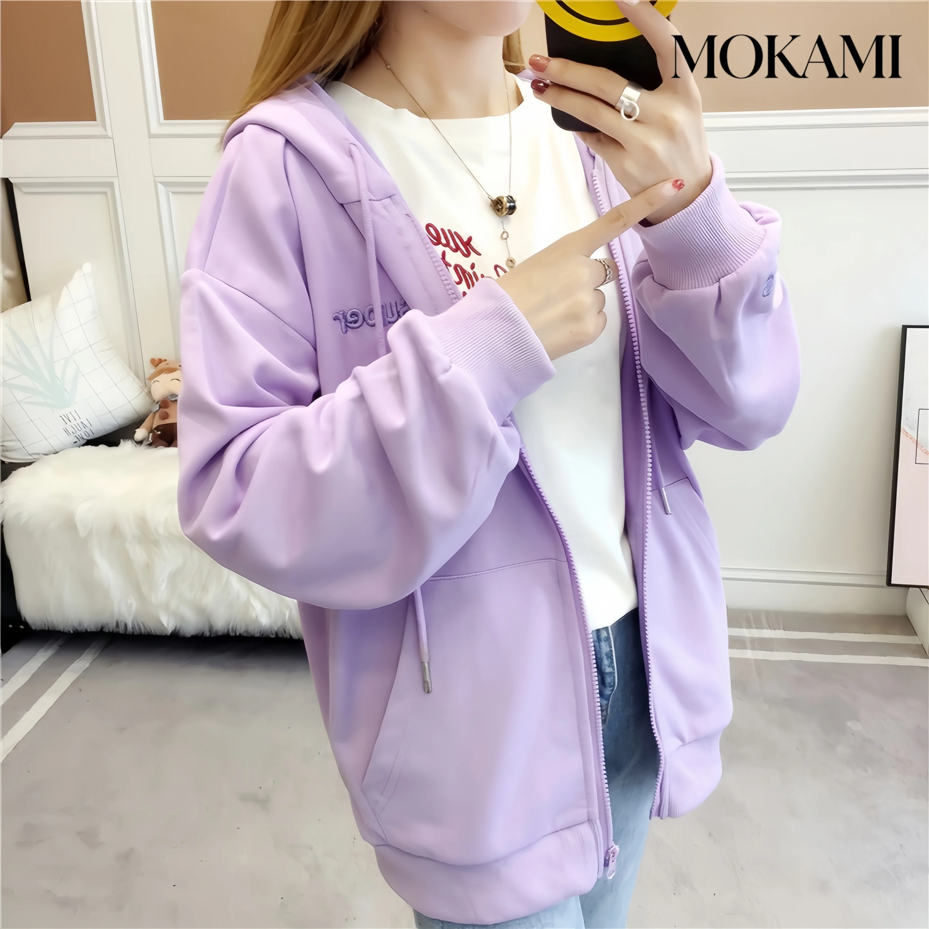 Women's Hooded Hoodie Korean Style Versatile Spring Autumn Jacket Long Sleeved Zipper Cardigan for Students