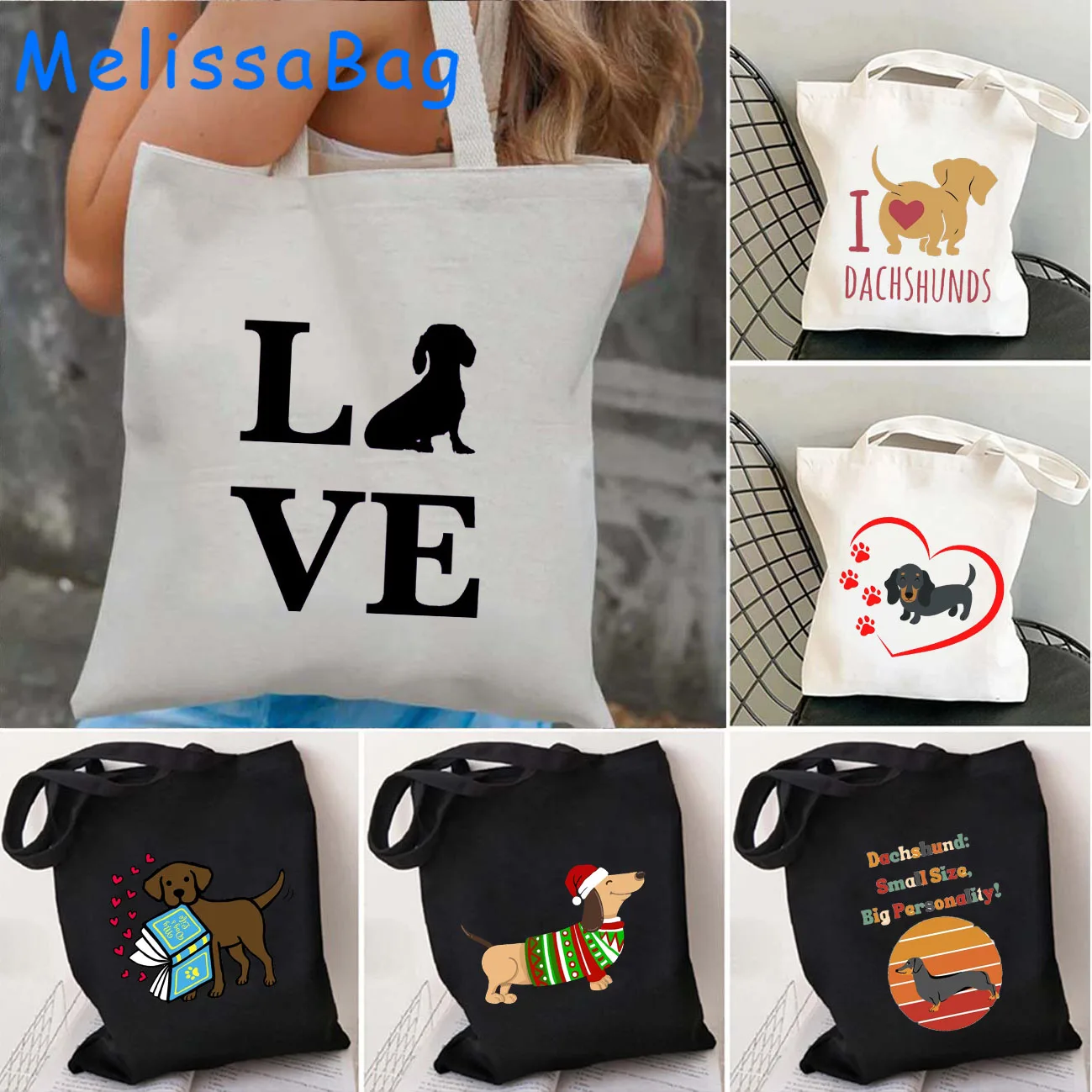 

Love My Dachshunds Cute Gifts Funny Dachshund Wiener Dog Lover Silhouette Cotton Shopping Canvas Totes Bag Shopper Eco Handbags