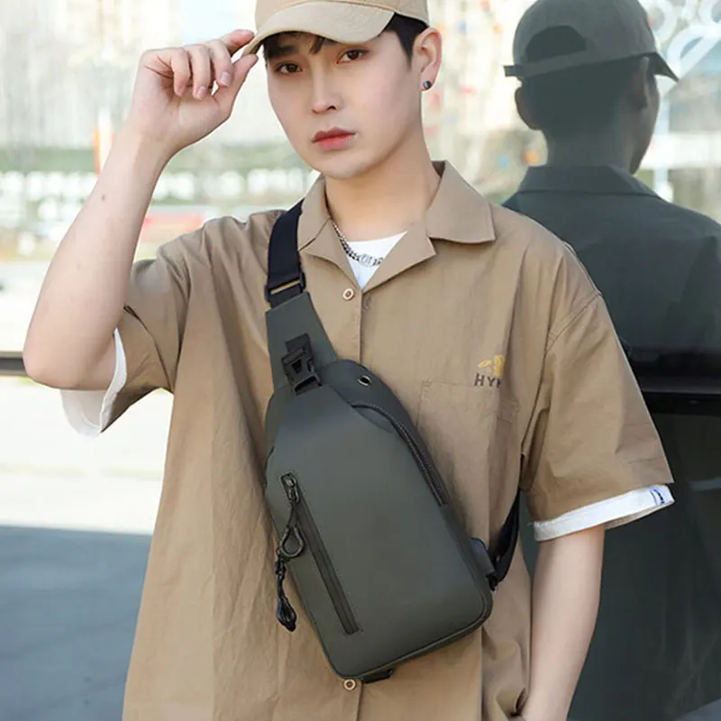 fashion new solid colour chest bag outdoor casual large capacity internet celebrity texture shoulder bag Korean style simple bag