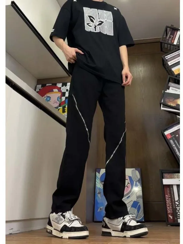 

Мужские джинсы American Sle с молниями, прямые широкие брюки, повседневные, удобные, не мнущиеся, весна-осень, незаменимые