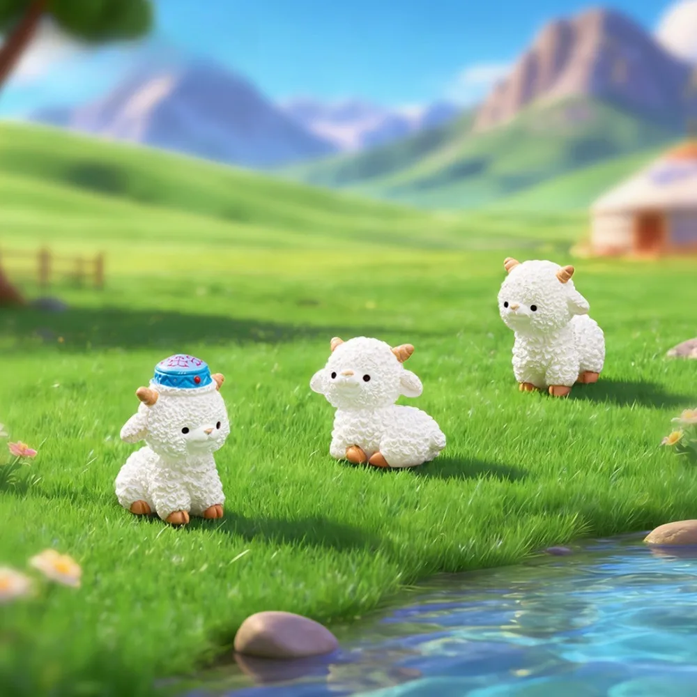 3Pcs/Set Cute Mini Sheep Resin Figurine Lamb Ornament Micro Landscape Decor for DIY Fairy Garden Desktop Shelf Home Decor Craft
