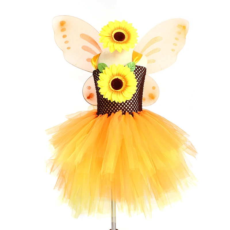 Sunflowers Costumes for Girls Fall Auturmn Fairy Outfit Flower Girl Dresses Kids Christmas Halloween Tutus Party Clothes