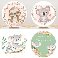 Koala Theme Round Backdrop Safari Birthday Party Decoration Kids Woodland Animal Birthday Banner Circle Background Covers