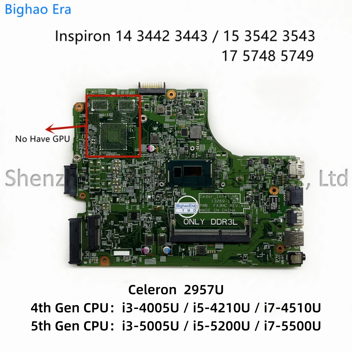 Placa base FX3MC para portátil Dell Inspiron 13269, 3443, 15, 3542, 3543, 17, 5748, 5749, con Intel i3, i5, i7, CPU DDR3 CN:0HRG70, 06, YPRH,-1