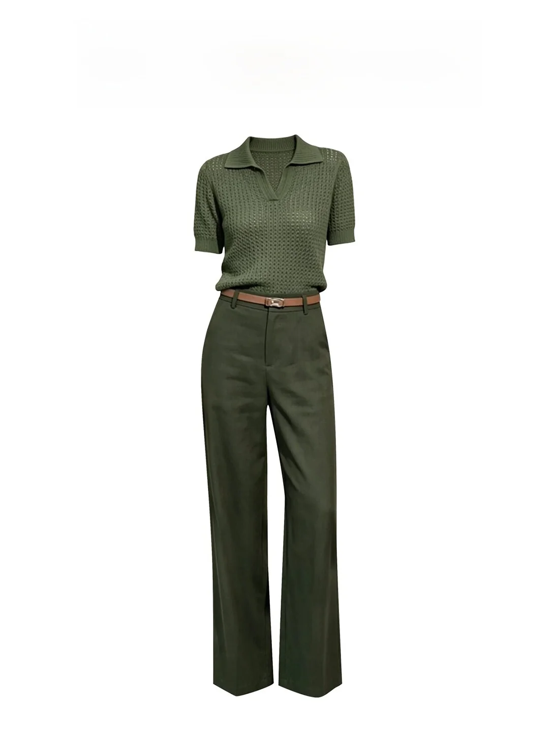 

Elegant Slimming Knitted Two-Piece Set for Women Short Sleeve Long Pants Fashionable Summer 2026 High Waist Cotton Blend