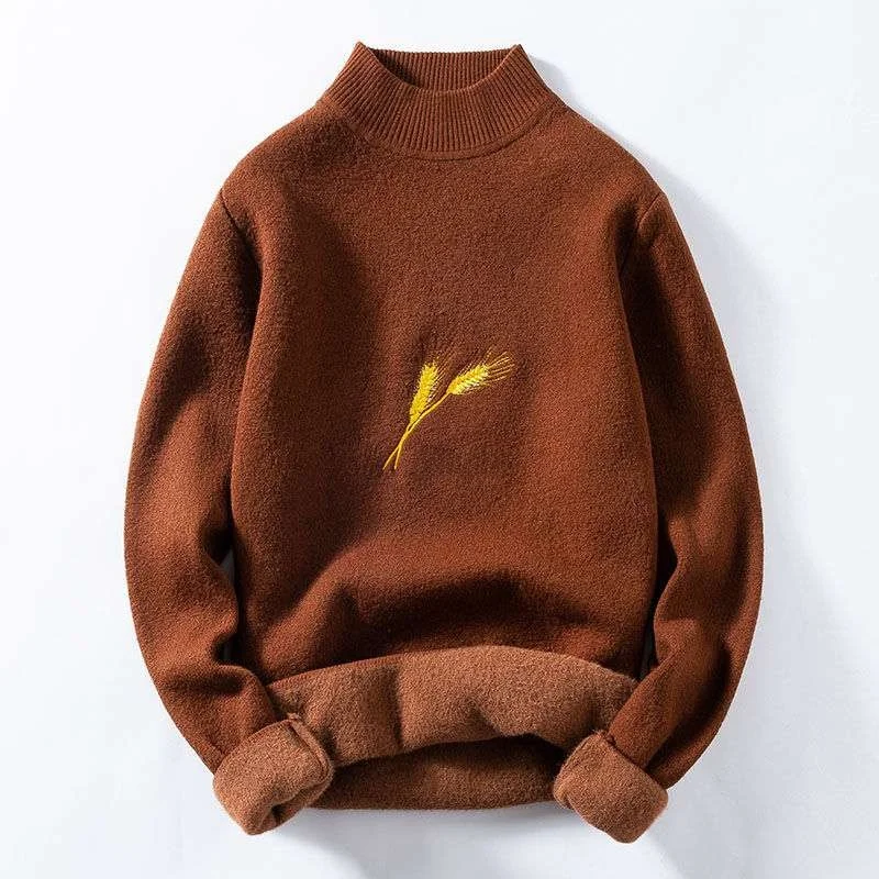 

Мужской бархатный вязаный свитер Fce на подкладке Thiened с высоким воротником, теплый шерстяной модный универсальный повседневный свитер