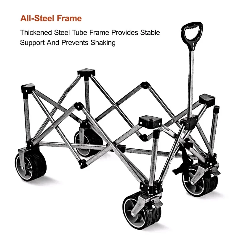 420L High Quality 4-Position Height Adjustable Heavy Duty Folding Wagon with Canopy Pink Wide Wheels for Camping & Vendor's Cart view 4