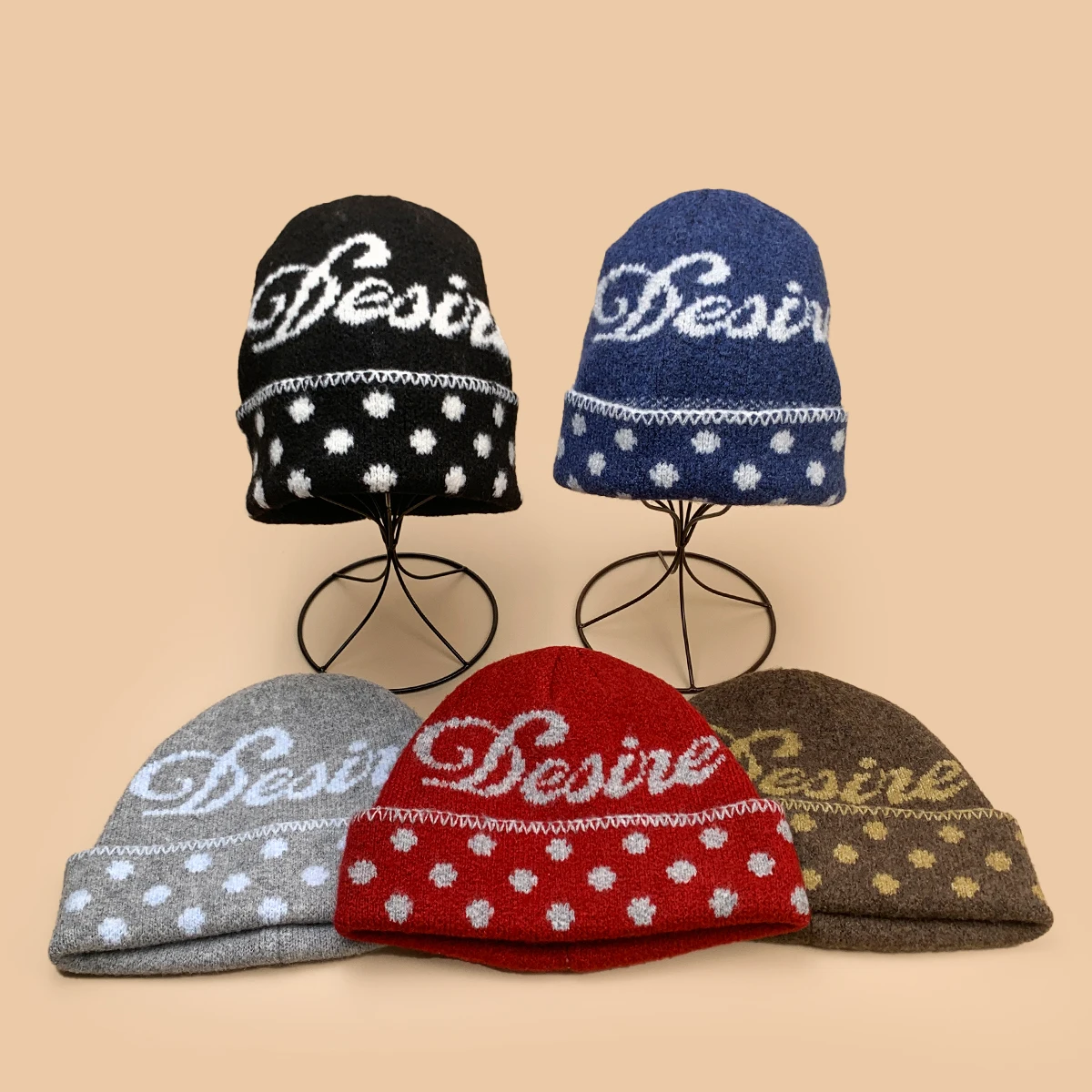 American Retro Jacquard Letters Knitted Hats New Men Women Warm Polka Dot Fashion Color Block Outdoor Versatile Personal Beanies