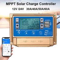 Solar MPPT 60A 50A 40A 30A Solar Charge Controller Dual USB LCD Display 12V 24V Solar Cell Panel Charger Regulator Bluetooth