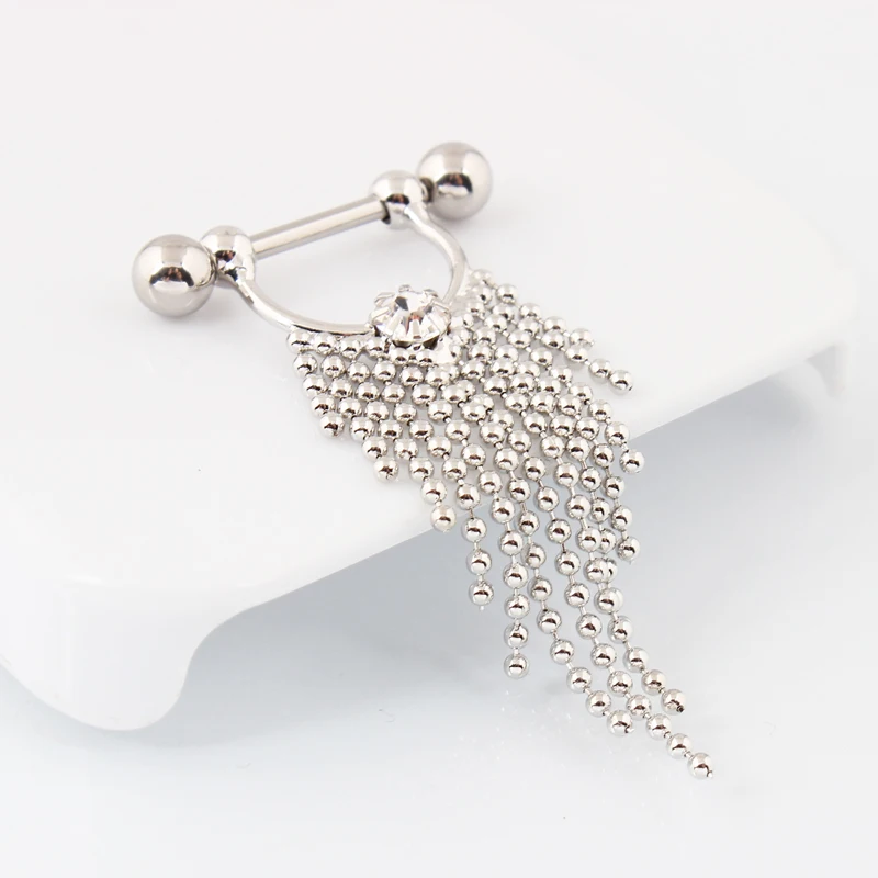 Retail 2 pieces/lot Tassel Nipple ring body Piercing jewelry 14G 316L surgical steel bar Nickel-free