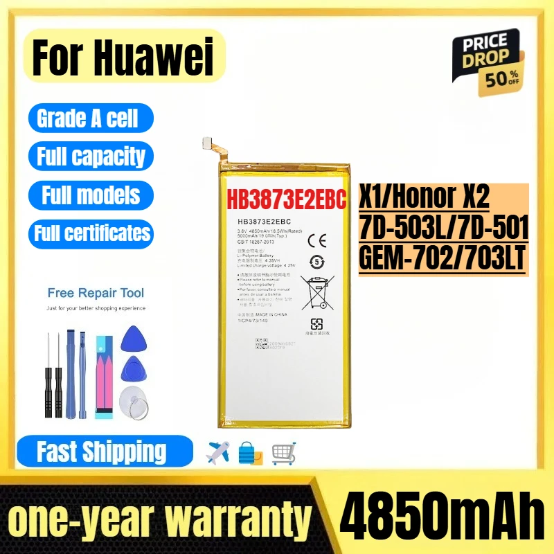 

HB3873E2EBC for Huawei X1/Honor X2/7D-503L/7D-501/GEM-702/703LT Tablet Battery High Quality Replacement Bateria with Tools
