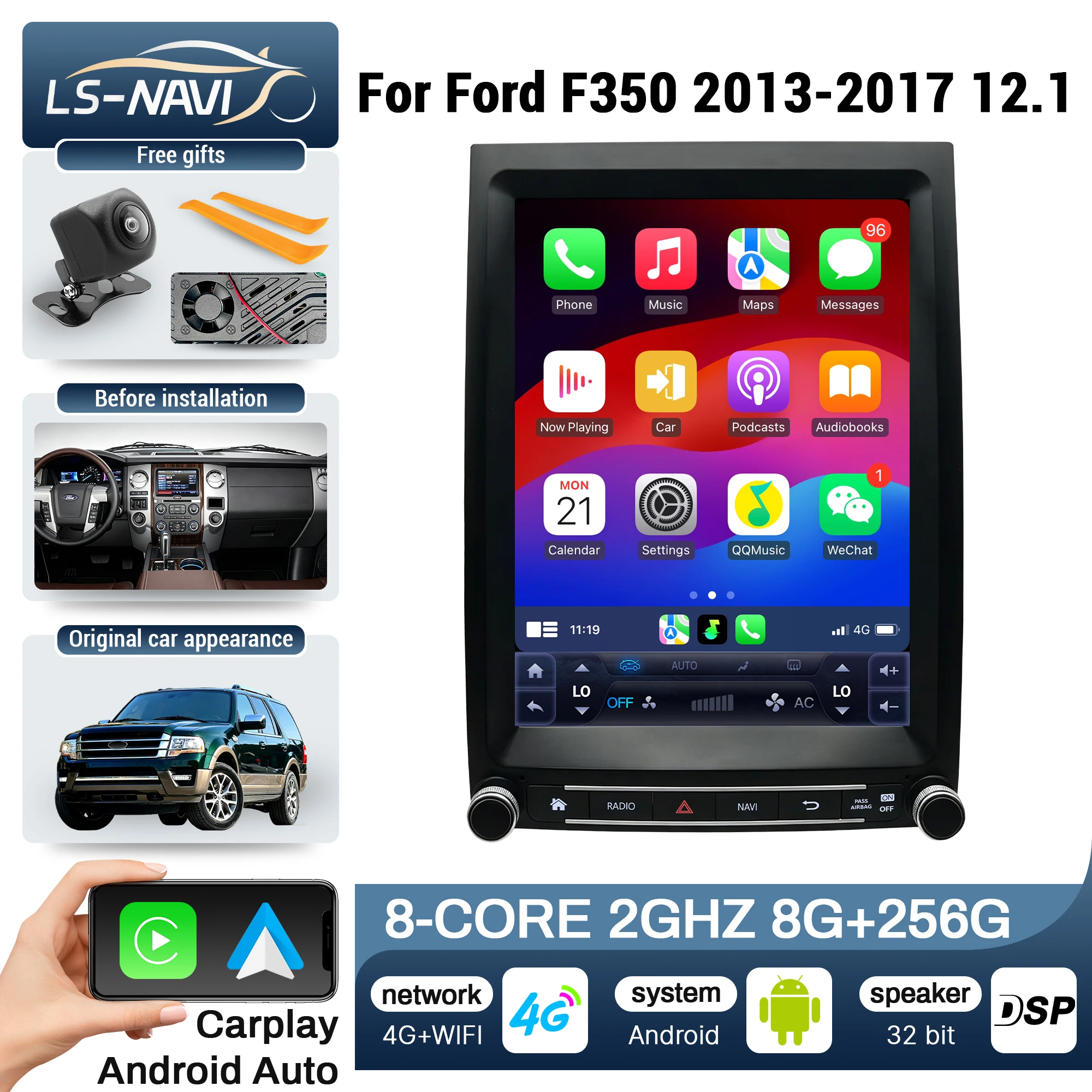 12.1inch Car Radio For Ford Expedition F350 2013-2017 Android 14 Multimedia Player Head Unit Wireless Bluetooth CarPlay