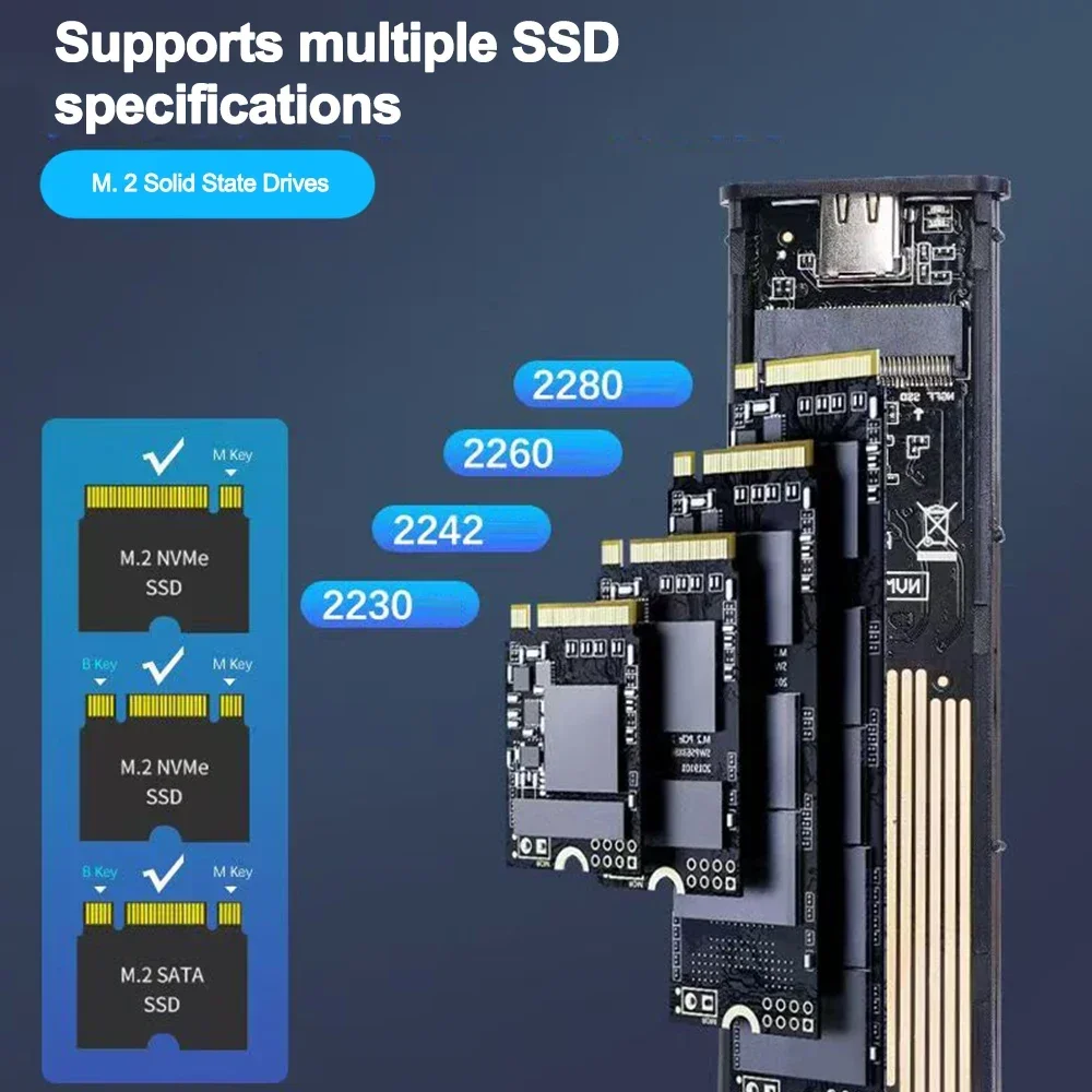 M.2 NVMe SATA SSD Enclosure 10Gbps Single/Dual Protocol M.2 to USB Type C 3.1 SSD External Hard Drive Case Support M Key/B+M Key image 3