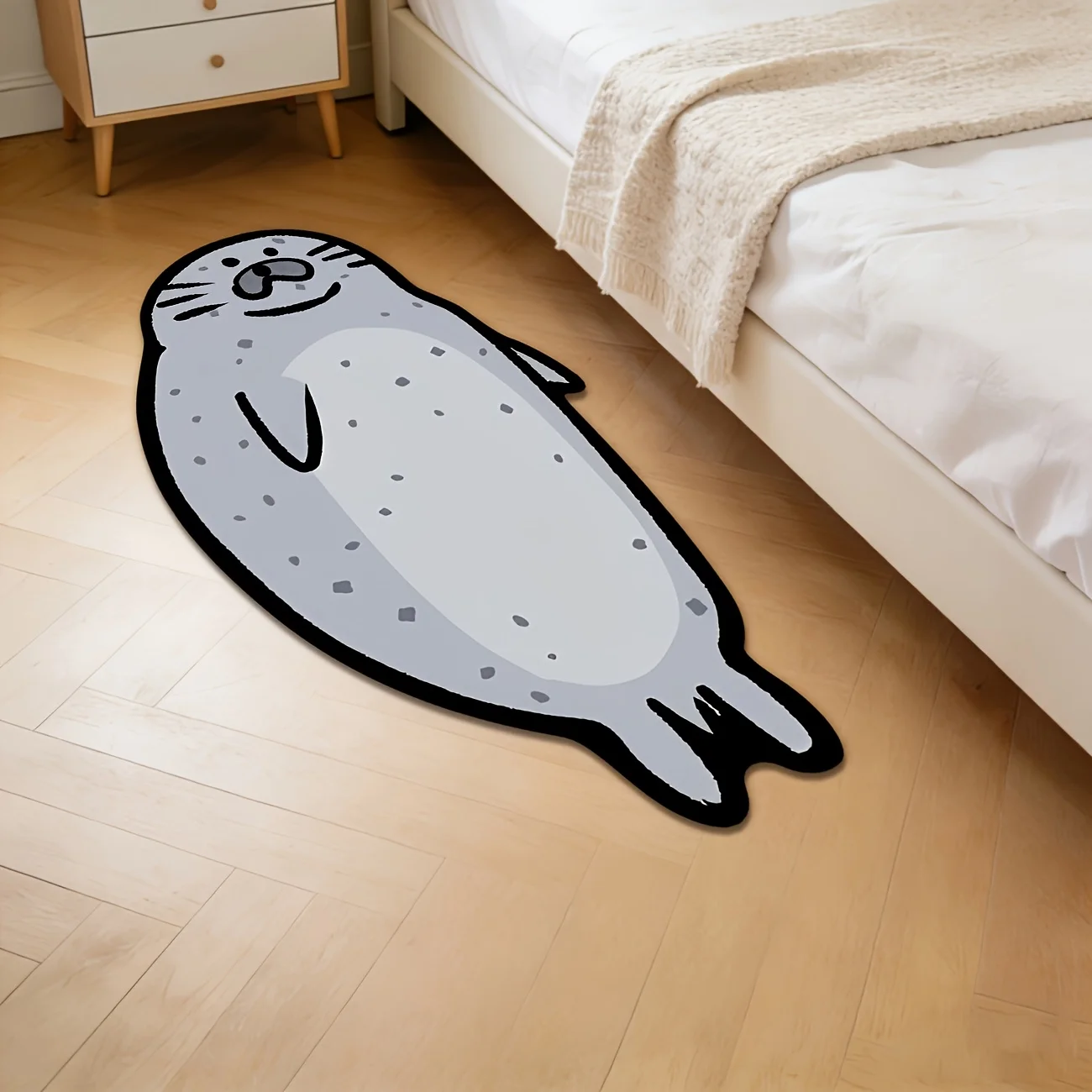 VIKAMA Cute Seal Shaped Rug,Non‑Slip Mat,Cartoon Spotted Seal Irregular Animal Carpet for Bedroom Bedside Indoor Decor Rug