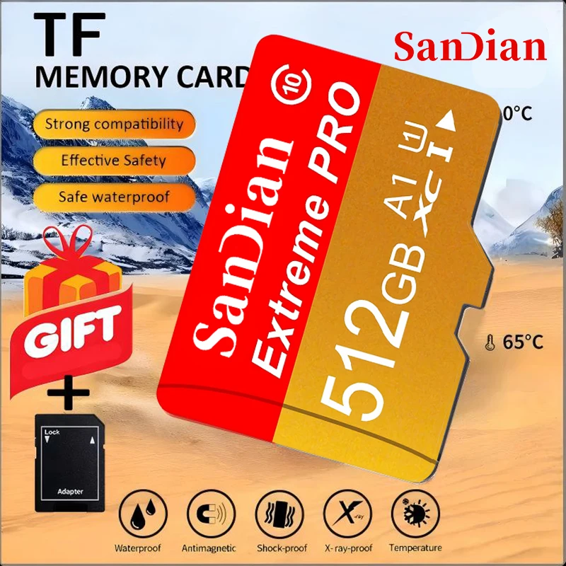 Portable Memory Card 512GB Micro TF SD Card 128GB SD Cards 64GB TF Cards 32GB UHS-II A2 for Drone/Laptop/Gaming Console