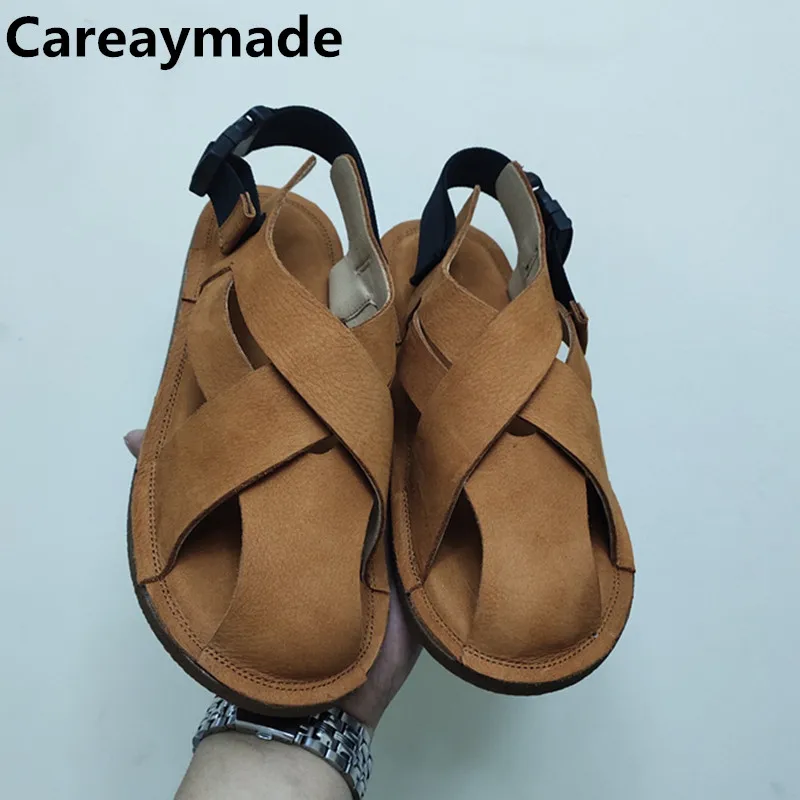 Careaymade-Genuine Leather big size women's shoes,summer soft soled casual flat comfortable beach shoes cowhide Roman sandals