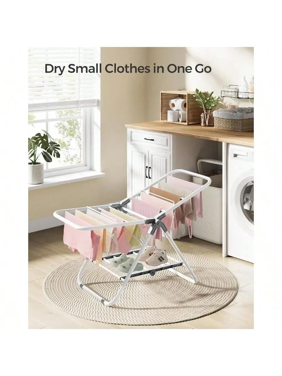 SONGMICS Small Clothes Drying Rack, Foldable 2-Level Laundry Drying Rack, Space-Saving, For Small Clothes, Towels, Bathroom,