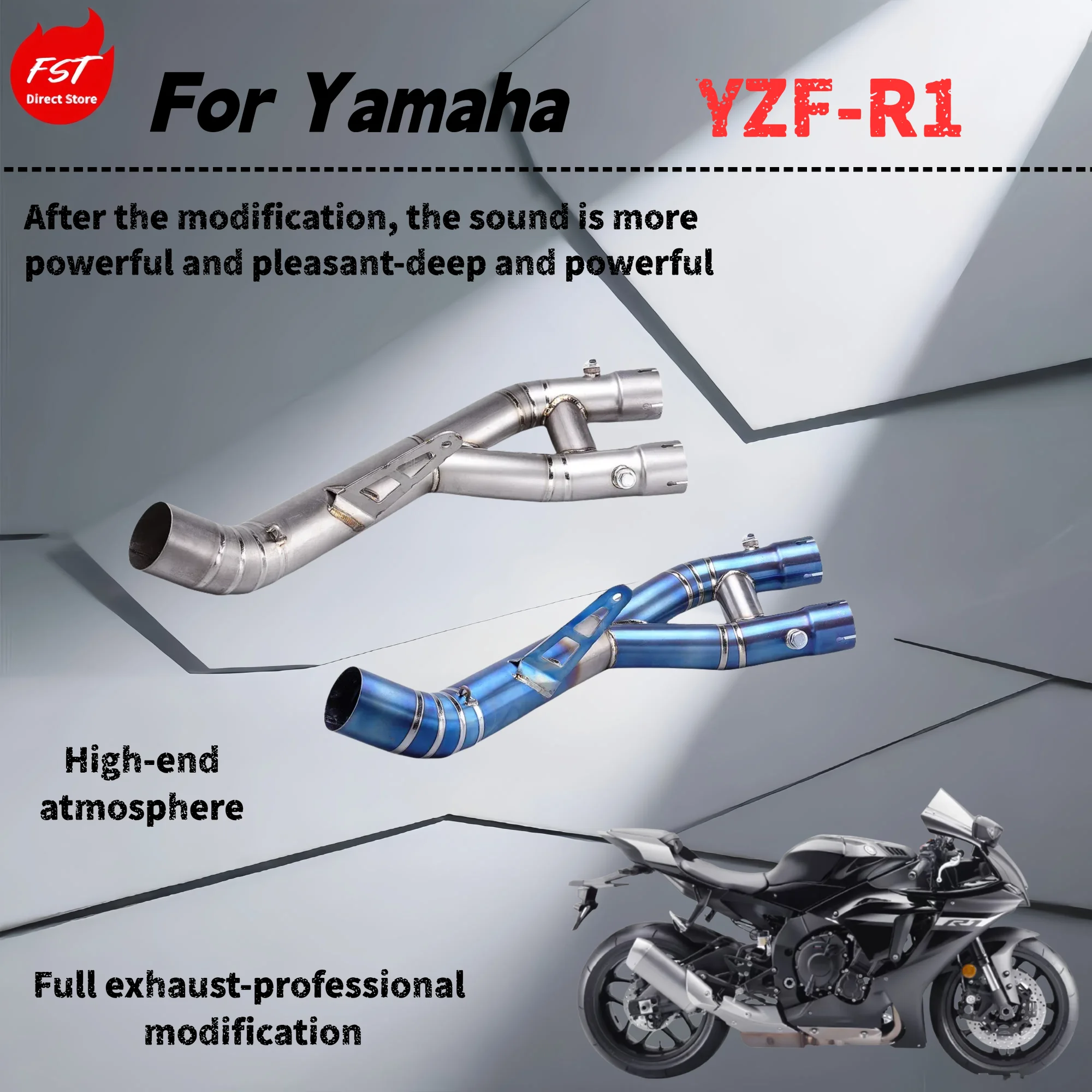 

For Yamaha YZF-R1 - modified mid-section exhaust pipe - the sound is deep, rich and powerful