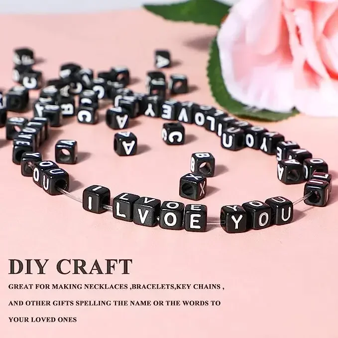 100-500pcs Acrylic Black Color A-Z Letter Beads Square Cube Alphabet Spacer Beads For Jewelry Making Diy Bracelet Accessories