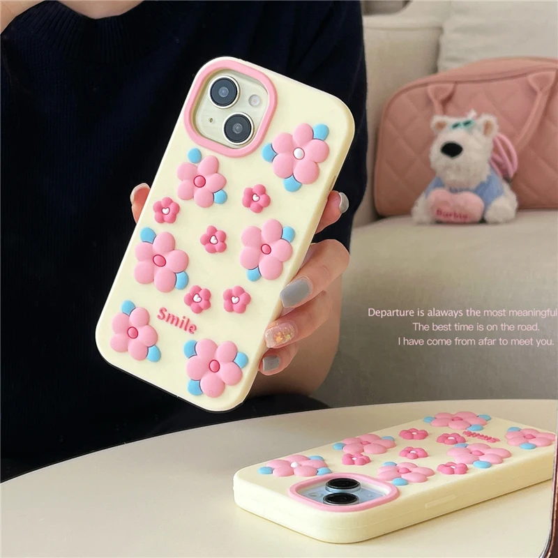 3D Small Fresh Pink Flower Phone Case Drop Proof Case For IPhone15promax 14pro 13promax 12 11