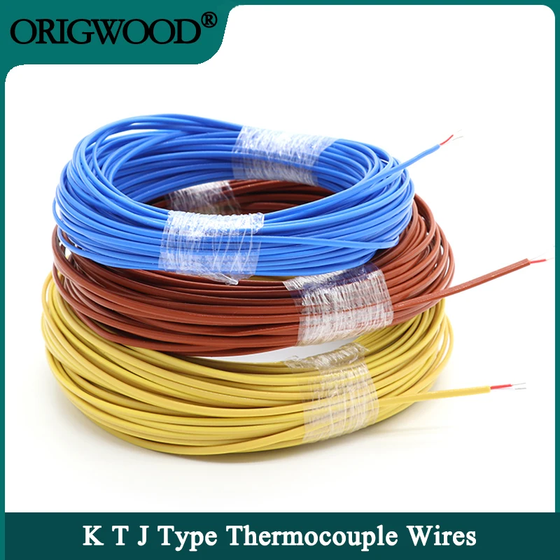 

2~100m K J T Type Thermocouple Wire 2 Cores High Temperature Measuring Compensation Cable PTFE Insulator Electronic Line