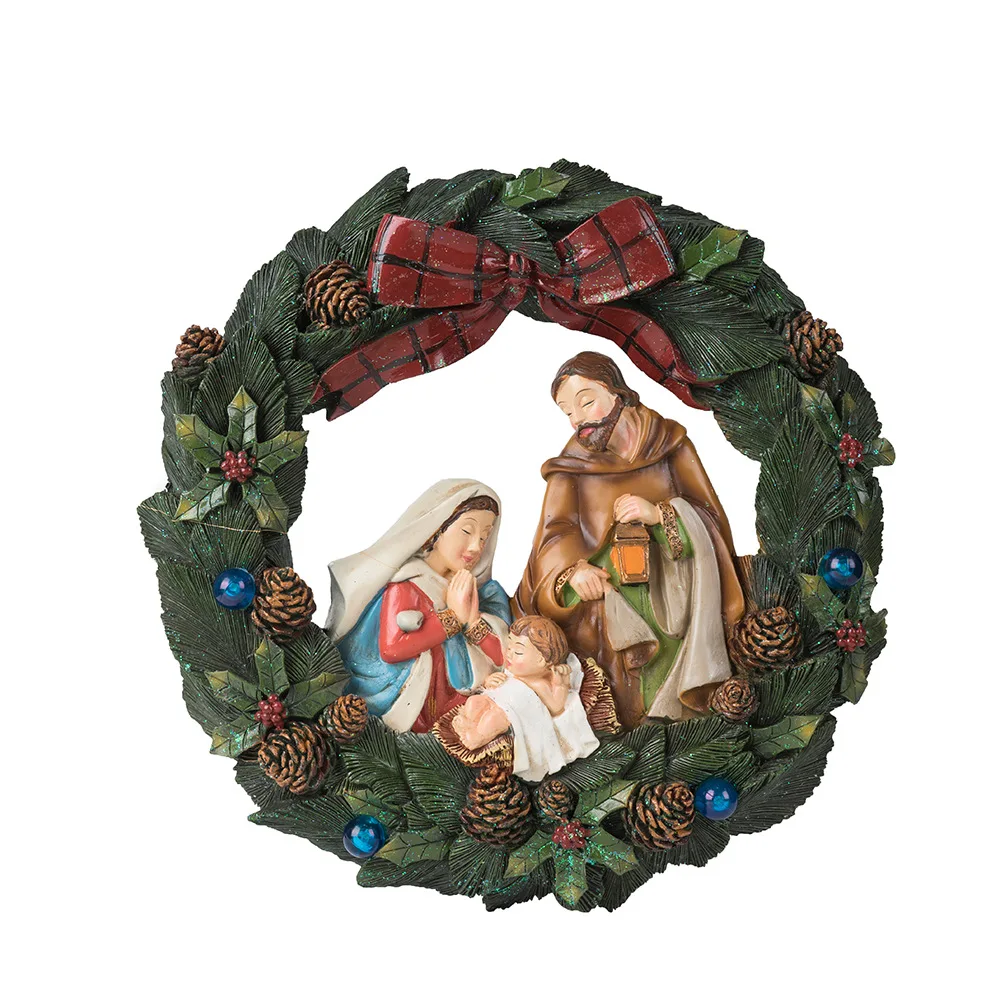 【2025 New】Glowing Christmas Wreath Wall Decor‌ – LED Resin Wall Hanging, Festive Holiday Decor for Home & Church