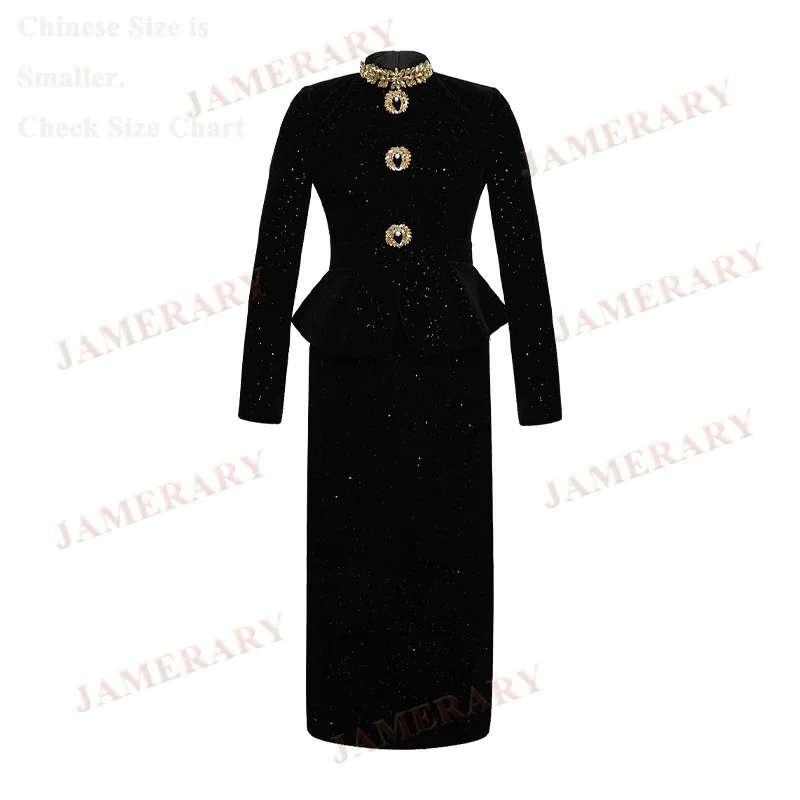 Retro Autumn Velvet Dresses Women Hepburn Style Beading Vintage Long Sheath Dress Office Lady Brand Runway Winter Clothing