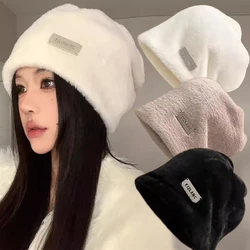 Women Plush Baggy Beanies Hats Winter Thicken Warm Solid Fleece Wool Skullies Hat Outdoor Coldproof Caps Female Gorros Bonnet