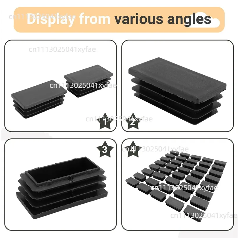 160Pcs Black Plastic Tube End Caps 25x50mm Hollow Pipe Plug Inserts Blanking Covers