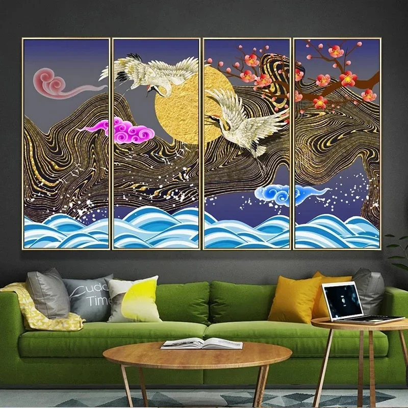 Custom New Chinese Style Wallpaper Photo 3D Crane Cloud Background Wall Mural Home Living Room Bedroom Decoration Tapety Fresco