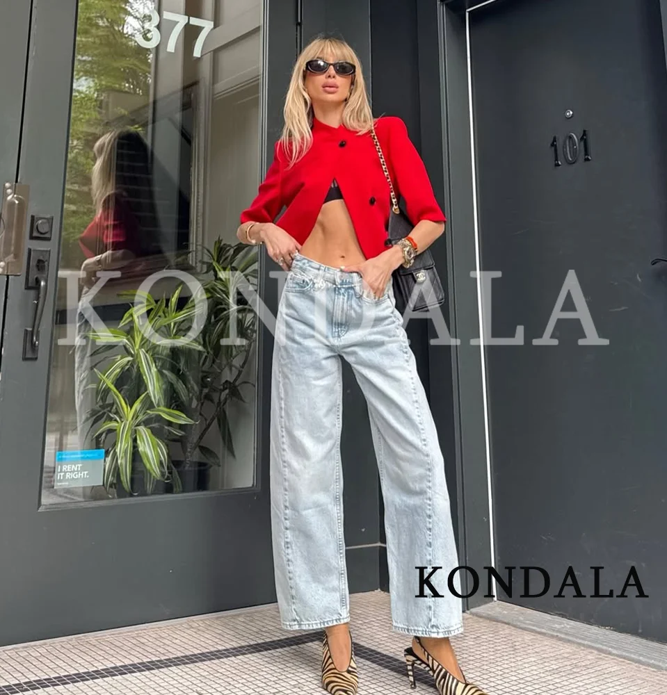 KONDALA Damen High-Street Roter Kurzer Blazer Eleganter Schicker Kurzarm-Blazer Neu 2026 Sommer Trendiger Freizeit-Blazer für Frauen – Detail 4
