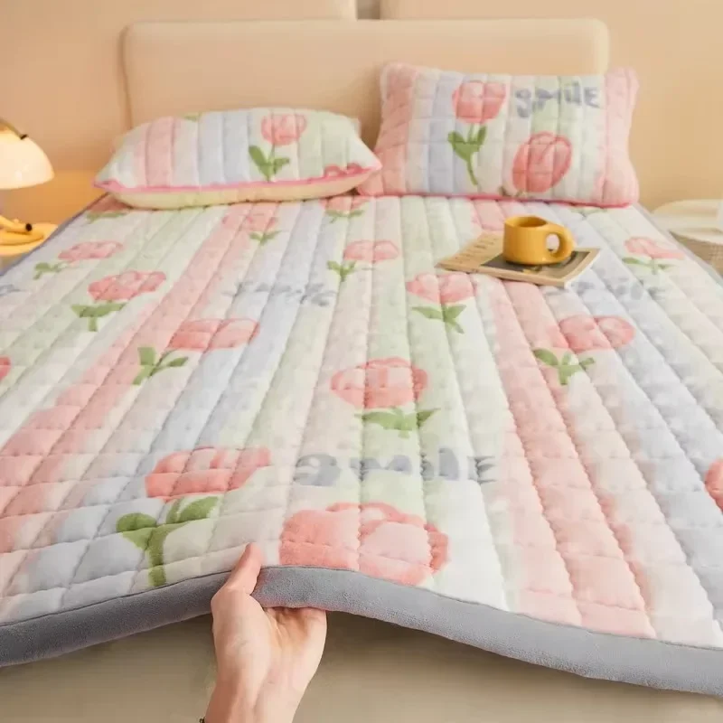 1PC 90X200CM Thick Fleece Mattress Foldable Dormitory Soft Cushion Floor Quilted Mat Mattress Protector Cover for Home Dormitory