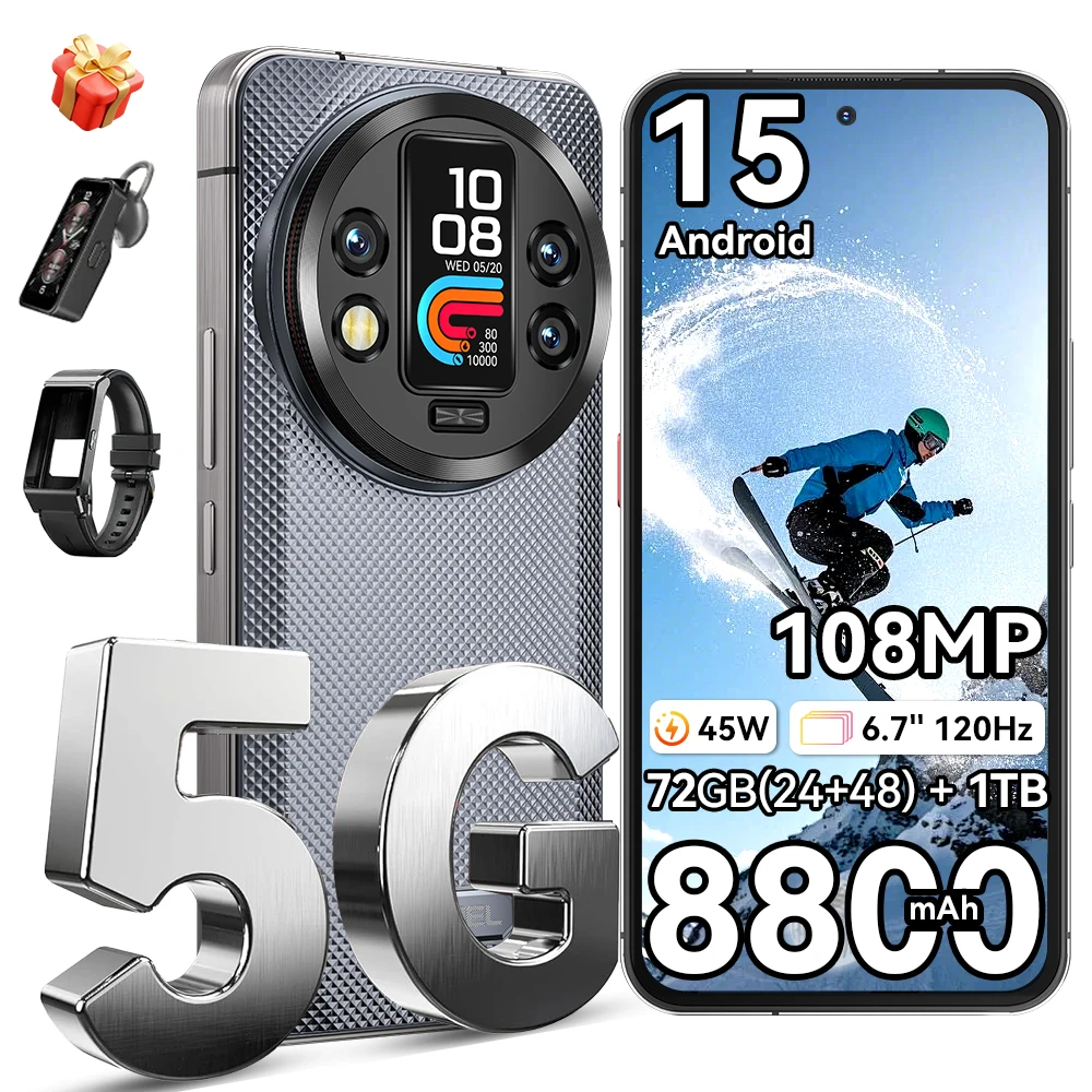 OUKITEL WP200 Pro 5G robuuste mobiele telefoon 72 GB (24 + 48) + 1 TB Android 15 6,7 '' 120 Hz 108 MP + 32 MP 8800 mAh 45 W Dual SIM AI NFC