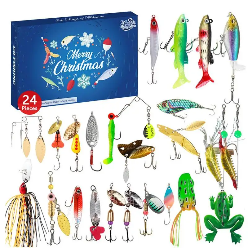 Christmas Advent Calendar 2024 Fishing Lure Set Blind Box 24 Days Advent Calendar Fishing Tackle Surprise Gift For Kids Adults