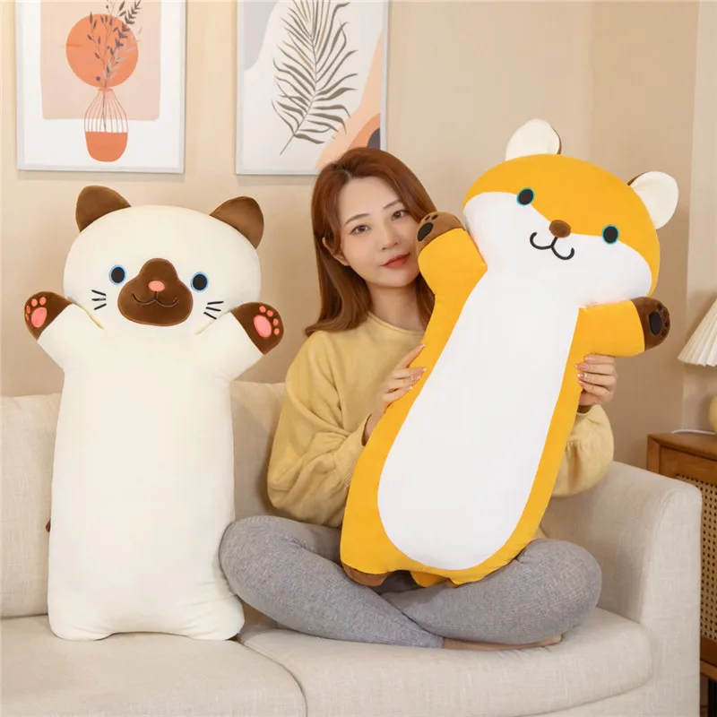 1pc 75cm Cute Plush Cat&Fox Doll Soft Stuffed Pillow Kawaii Siamese Cat Toy Children Girls Sleep Long Pillow Home Decor Gift