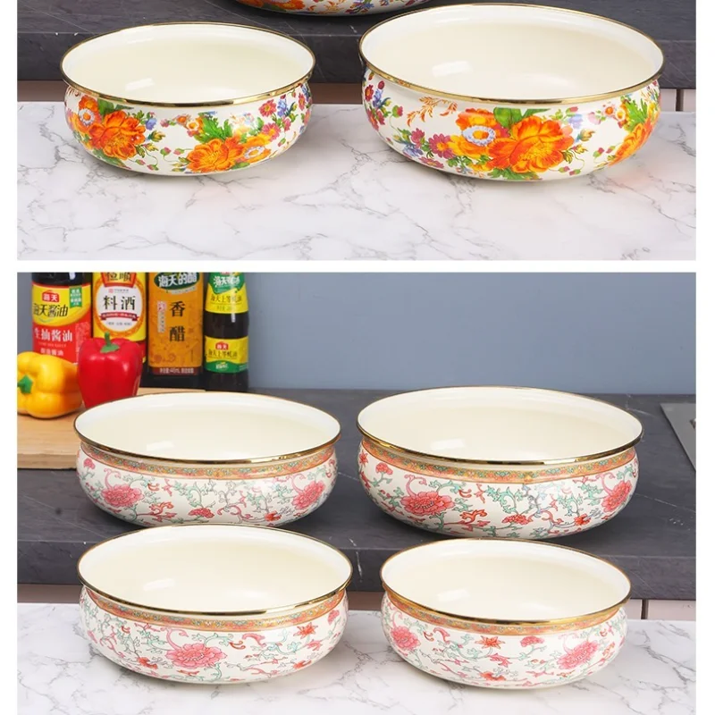 Salad Bowls Nordic Trays Enamel Basin Thickened Phnom Penh Enamel Soup Basin Enamel Basin Old-fashioned Enamels Mixing Trays