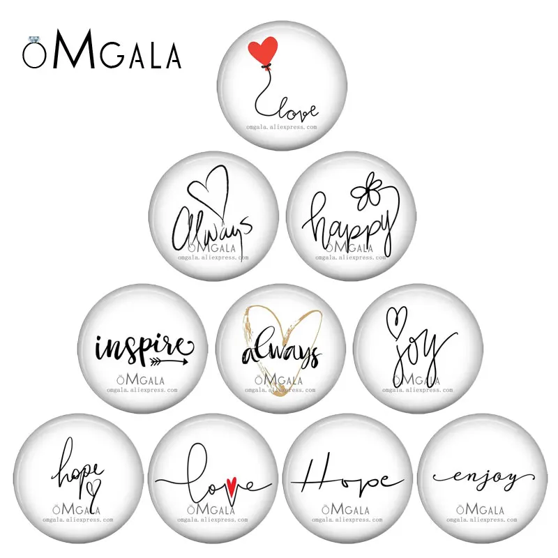 Personalized Art Font Love Happy Hope Joy Pattern 10mm 12mm 14mm 20mm 25mm Handmade Photo Glass Cabochons DIY Making Accessories