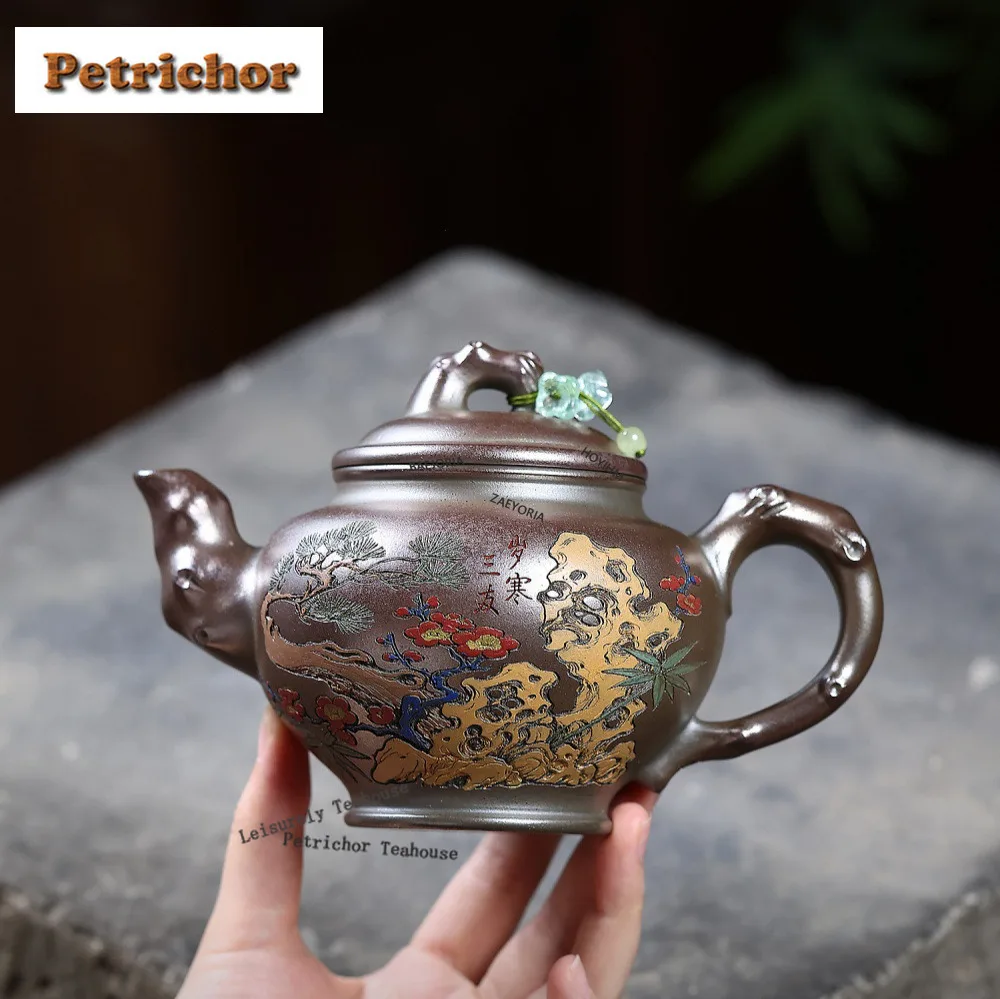 HOYIHM 400ml Authentic Yixing Purple Clay Teapots Handmade Spring Herald Pot Raw Ore Glazed Gold Sand Mud Kettle Zisha Tea Set