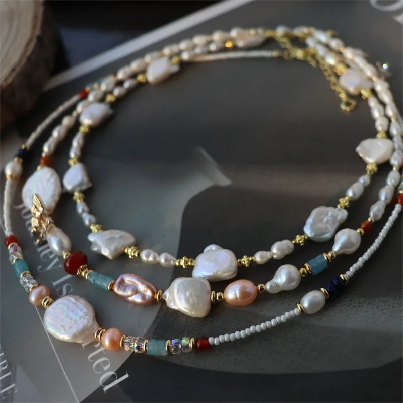 

Classic Autumn Winter Retro Boho Breeding Pearl Necklace Personality Niche Irregular Beading Trendy Collarbone Chain for Women