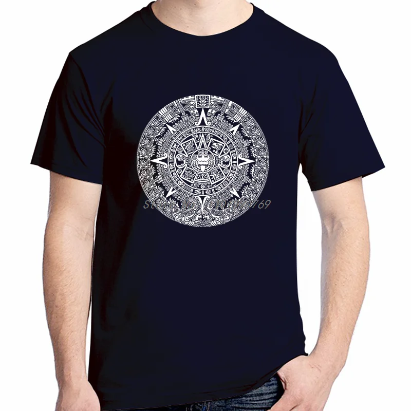 Classic Graphic T Shirts Mayan Aztec Mythical Calendar Summer Fashion Men's Short Sleeve T-Shirt High Quality Mens Clothes